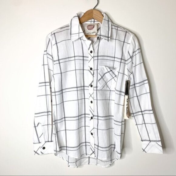 Anthropologie Ash and Ember Button Down Shirt Plaid Western Country Size XS - Picture 3 of 16